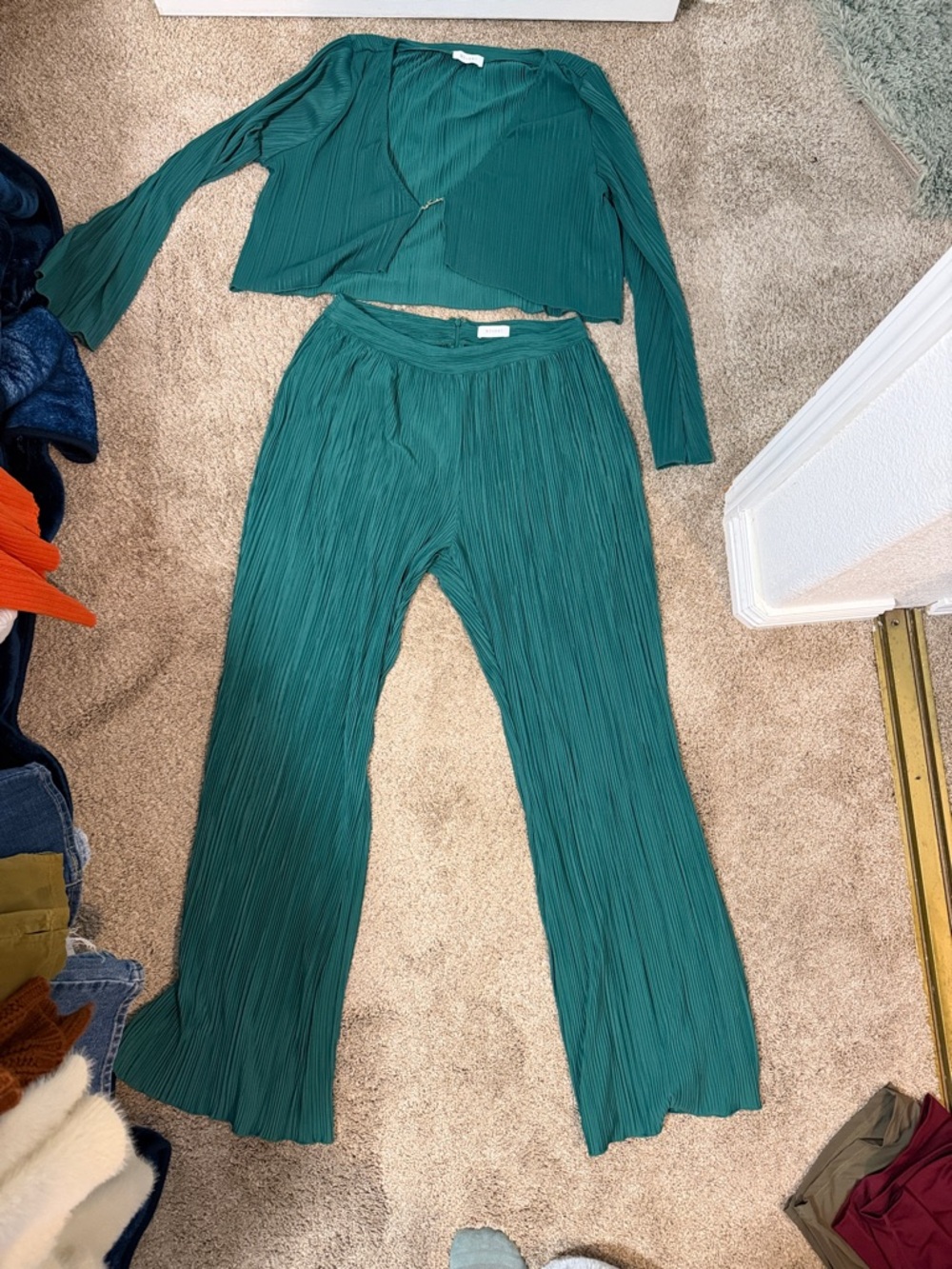 Meshki Teal Pleated Wide-Leg Pants